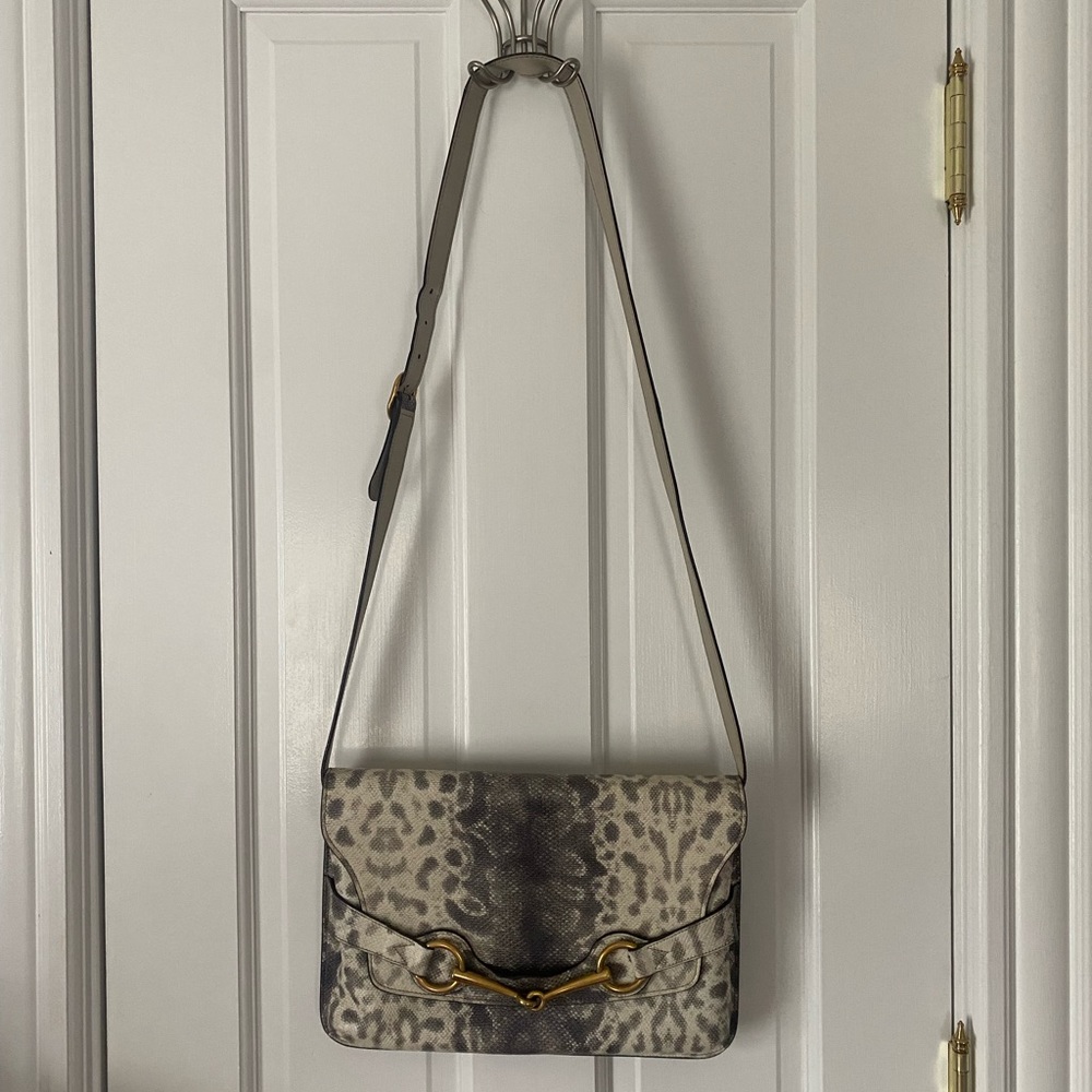 Gucci Neutral Bright Bit Python Embossed Leather … - image 1